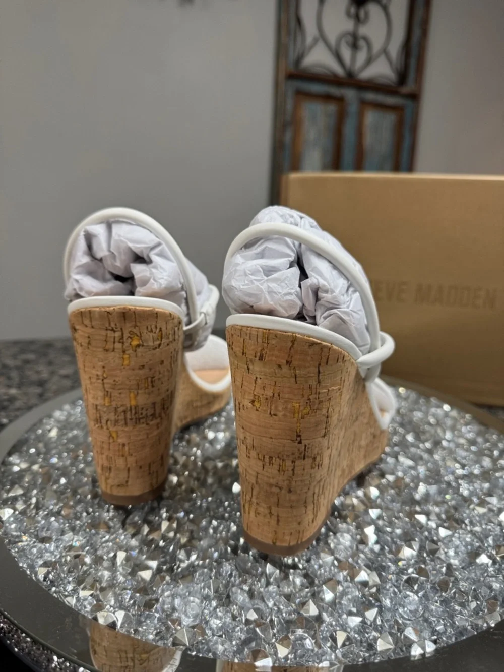 Steve Madden White leather Strappy Cork Wedge Sandals NEW 9.5